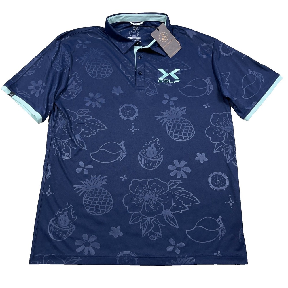 Swannies Polo Shirt Men Large Midnight Blue Performance Haugen X Golf Beach Hula